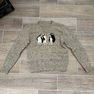 Penguin Patterned Gray Sweater